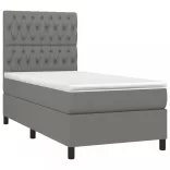 sötétszürke szövet rugós és LED-es ágy matraccal 90x200 cm