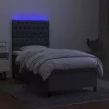 sötétszürke szövet rugós és LED-es ágy matraccal 90x200 cm