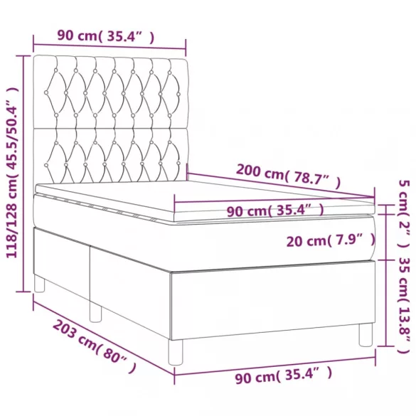 sötétszürke szövet rugós és LED-es ágy matraccal 90x200 cm