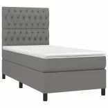 sötétszürke szövet rugós és LED-es ágy matraccal 100x200 cm