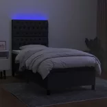 fekete szövet rugós és LED-es ágy matraccal 100x200 cm