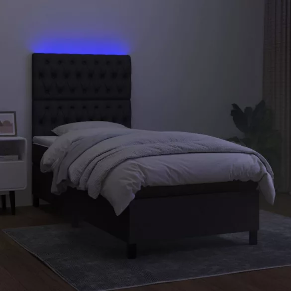 fekete szövet rugós és LED-es ágy matraccal 100x200 cm