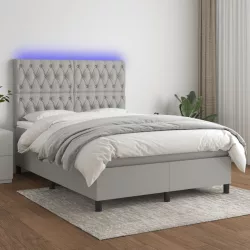   sötétszürke szövet rugós és LED-es ágy matraccal 140x190 cm