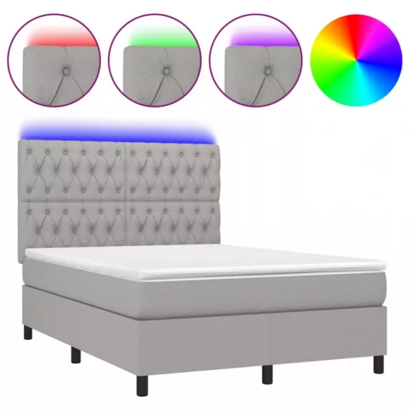 sötétszürke szövet rugós és LED-es ágy matraccal 140x190 cm