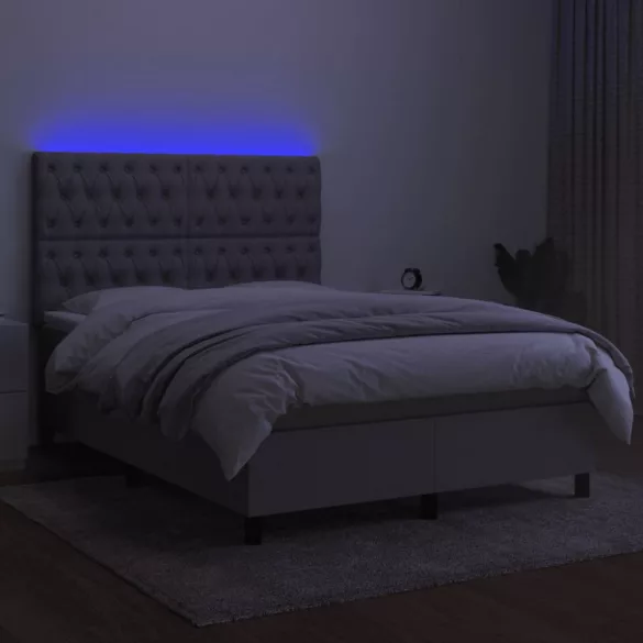sötétszürke szövet rugós és LED-es ágy matraccal 140x190 cm