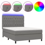 sötétszürke szövet rugós és LED-es ágy matraccal 140x190 cm