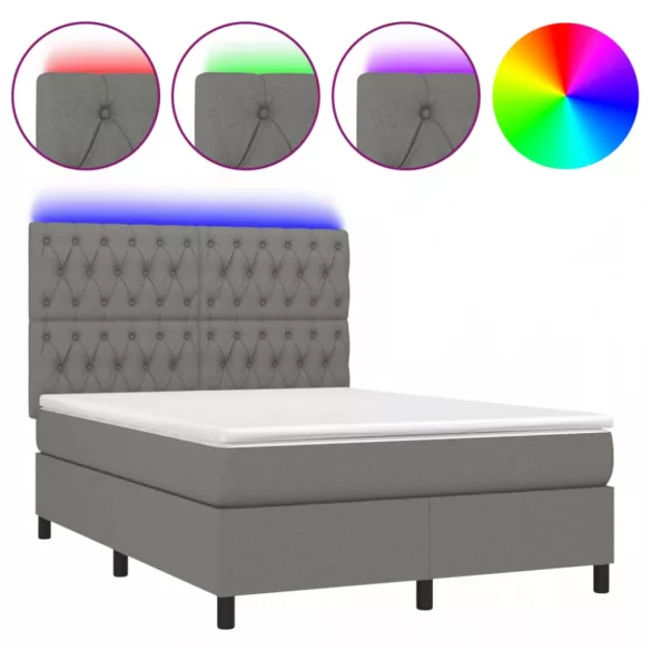 sötétszürke szövet rugós és LED-es ágy matraccal 140x190 cm
