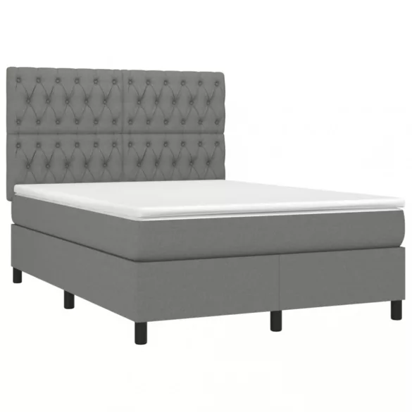 sötétszürke szövet rugós és LED-es ágy matraccal 140x190 cm