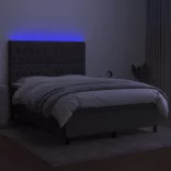sötétszürke szövet rugós és LED-es ágy matraccal 140x190 cm