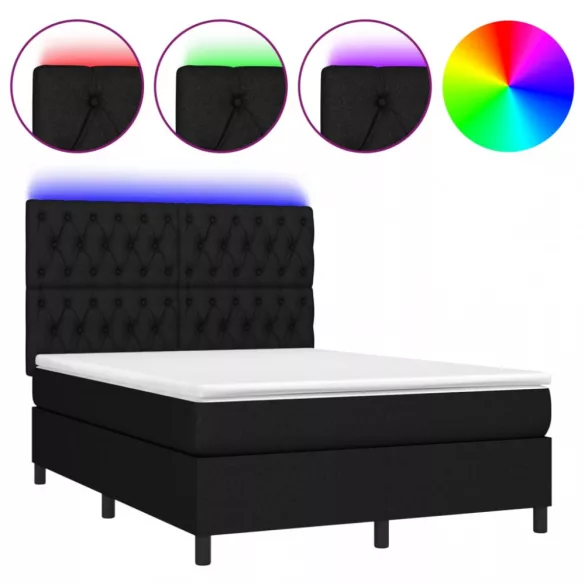 fekete szövet rugós és LED-es ágy matraccal 140x190 cm