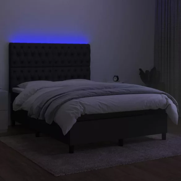 fekete szövet rugós és LED-es ágy matraccal 140x190 cm