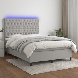   világosszürke szövet rugós és LED-es ágy matraccal 140x200 cm