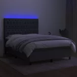 sötétszürke szövet rugós és LED-es ágy matraccal 140x200 cm