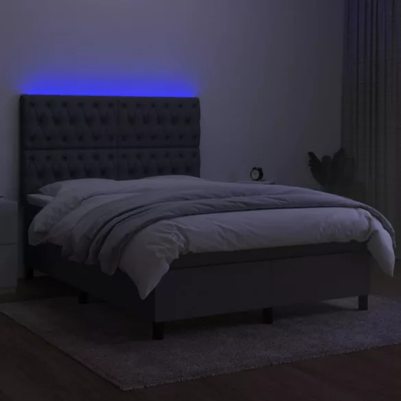 sötétszürke szövet rugós és LED-es ágy matraccal 140x200 cm