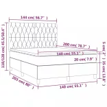 sötétszürke szövet rugós és LED-es ágy matraccal 140x200 cm