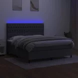 sötétszürke szövet rugós és LED-es ágy matraccal 160x200 cm