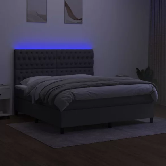 sötétszürke szövet rugós és LED-es ágy matraccal 160x200 cm