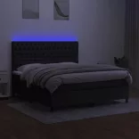 fekete szövet rugós és LED-es ágy matraccal 160x200 cm