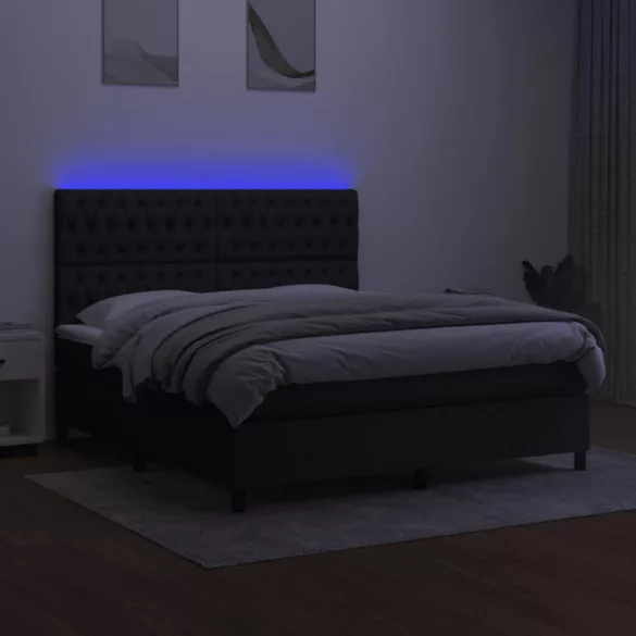 fekete szövet rugós és LED-es ágy matraccal 160x200 cm