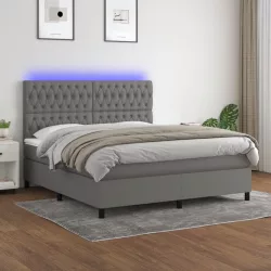   sötétszürke szövet rugós és LED-es ágy matraccal 180 x 200 cm