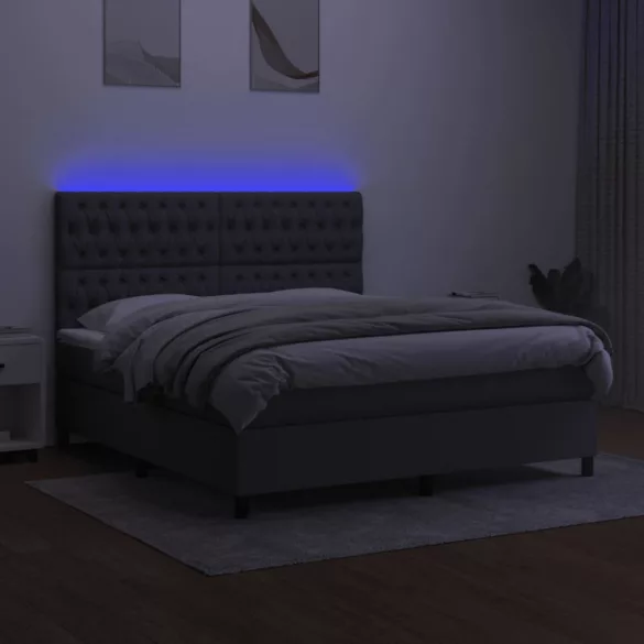 sötétszürke szövet rugós és LED-es ágy matraccal 180 x 200 cm