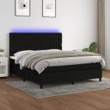 fekete szövet rugós és LED-es ágy matraccal 180 x 200 cm