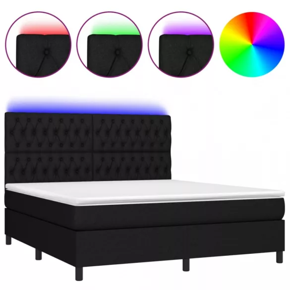 fekete szövet rugós és LED-es ágy matraccal 180 x 200 cm