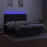 fekete szövet rugós és LED-es ágy matraccal 180 x 200 cm