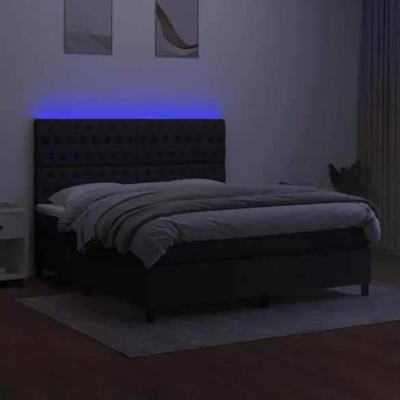 fekete szövet rugós és LED-es ágy matraccal 180 x 200 cm