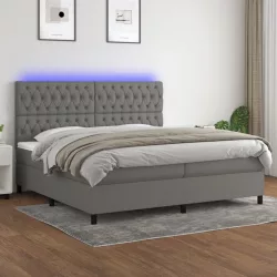   sötétszürke szövet rugós és LED-es ágy matraccal 200x200 cm