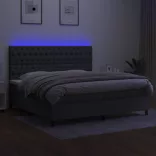 sötétszürke szövet rugós és LED-es ágy matraccal 200x200 cm
