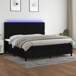 fekete szövet rugós és LED-es ágy matraccal 200x200 cm