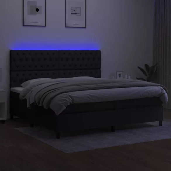 fekete szövet rugós és LED-es ágy matraccal 200x200 cm