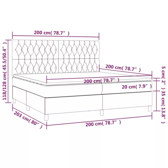 fekete szövet rugós és LED-es ágy matraccal 200x200 cm