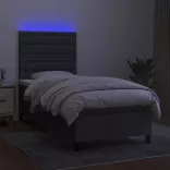 sötétszürke szövet rugós és LED-es ágy matraccal 80 x 200 cm