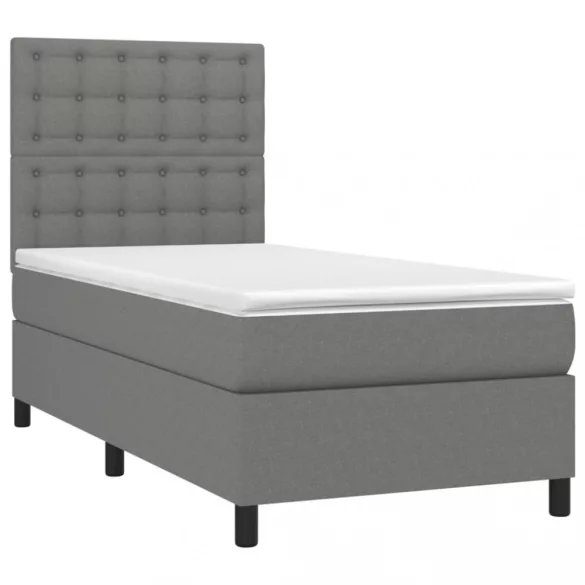 sötétszürke szövet rugós és LED-es ágy matraccal 90x190 cm