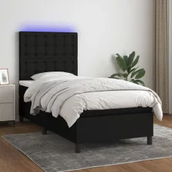 fekete szövet rugós és LED-es ágy matraccal 90x190 cm