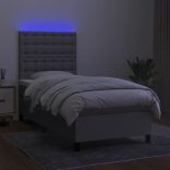világosszürke szövet rugós és LED-es ágy matraccal 90x200 cm