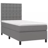 sötétszürke szövet rugós és LED-es ágy matraccal 90x200 cm