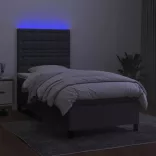 sötétszürke szövet rugós és LED-es ágy matraccal 90x200 cm