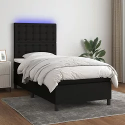 fekete szövet rugós és LED-es ágy matraccal 90x200 cm