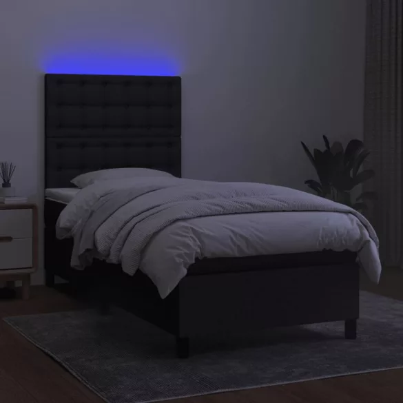 fekete szövet rugós és LED-es ágy matraccal 90x200 cm
