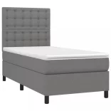 sötétszürke szövet rugós és LED-es ágy matraccal 100x200 cm