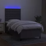 sötétszürke szövet rugós és LED-es ágy matraccal 100x200 cm