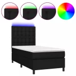 fekete szövet rugós és LED-es ágy matraccal 100x200 cm