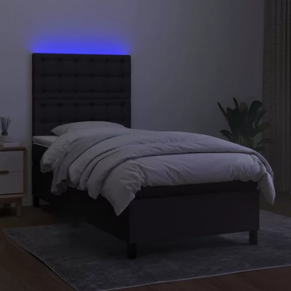 fekete szövet rugós és LED-es ágy matraccal 100x200 cm