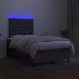 sötétszürke szövet rugós és LED-es ágy matraccal 120 x 200 cm