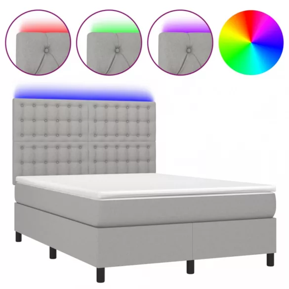 sötétszürke szövet rugós és LED-es ágy matraccal 140x190 cm