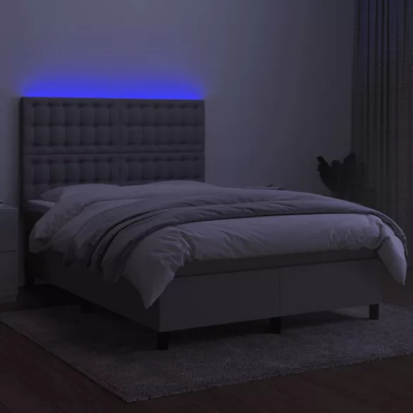 sötétszürke szövet rugós és LED-es ágy matraccal 140x190 cm