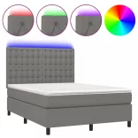 sötétszürke szövet rugós és LED-es ágy matraccal 140x190 cm